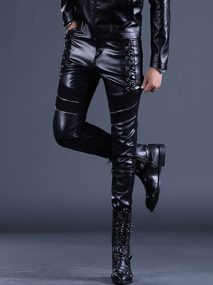 Men's Punk Rock Lace-Up Leather Moto Pants