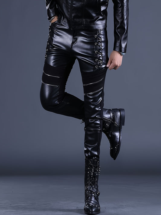 Men's Punk Rock Lace-Up Leather Moto Pants