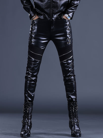 Men's Punk Rock Lace-Up Leather Moto Pants